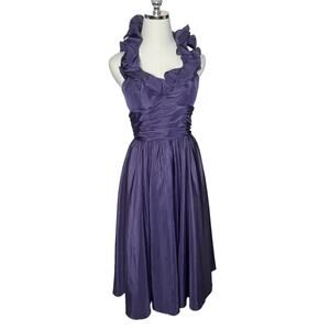 Forever Yours International Size 4 Purple Tea Length Halter Prom Dress